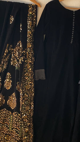 Sequins and Gota black Velvet Shawl with velvet frock - Rang de Boutique