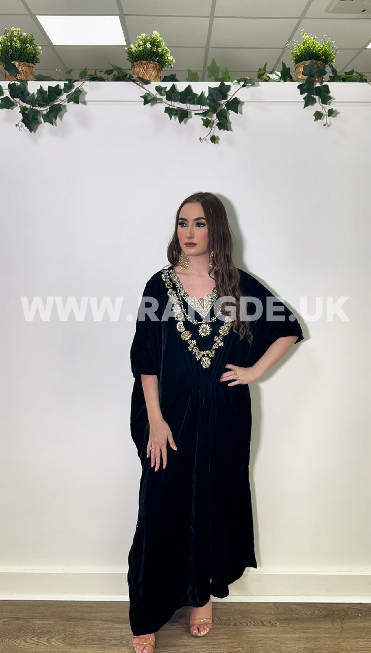 “Raat ki Rani 3” Velvet Pret Black Kaftan- Hand Embellished Kaftaan winter - Rang de Boutique