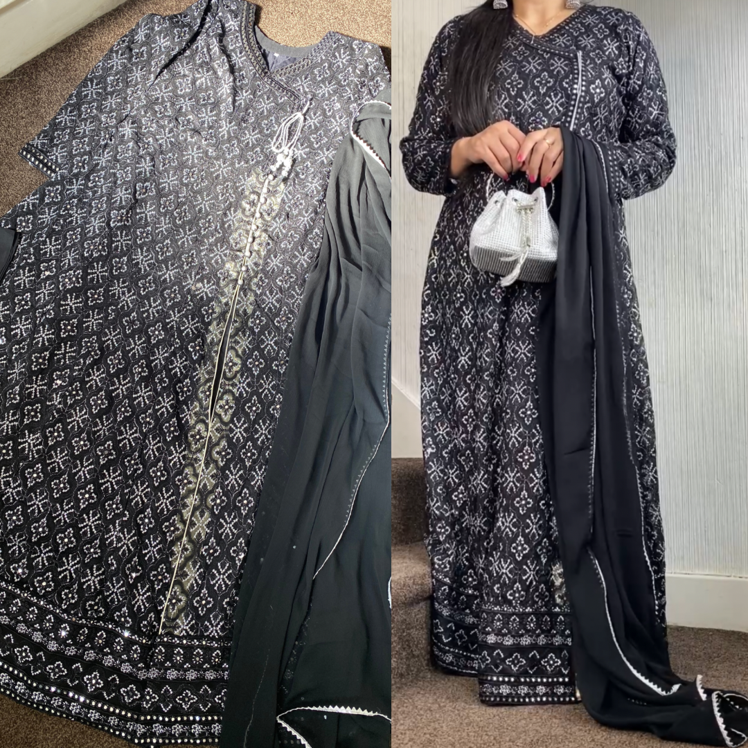 Chikankaari Maxi Black Frock For Wedding UK Online