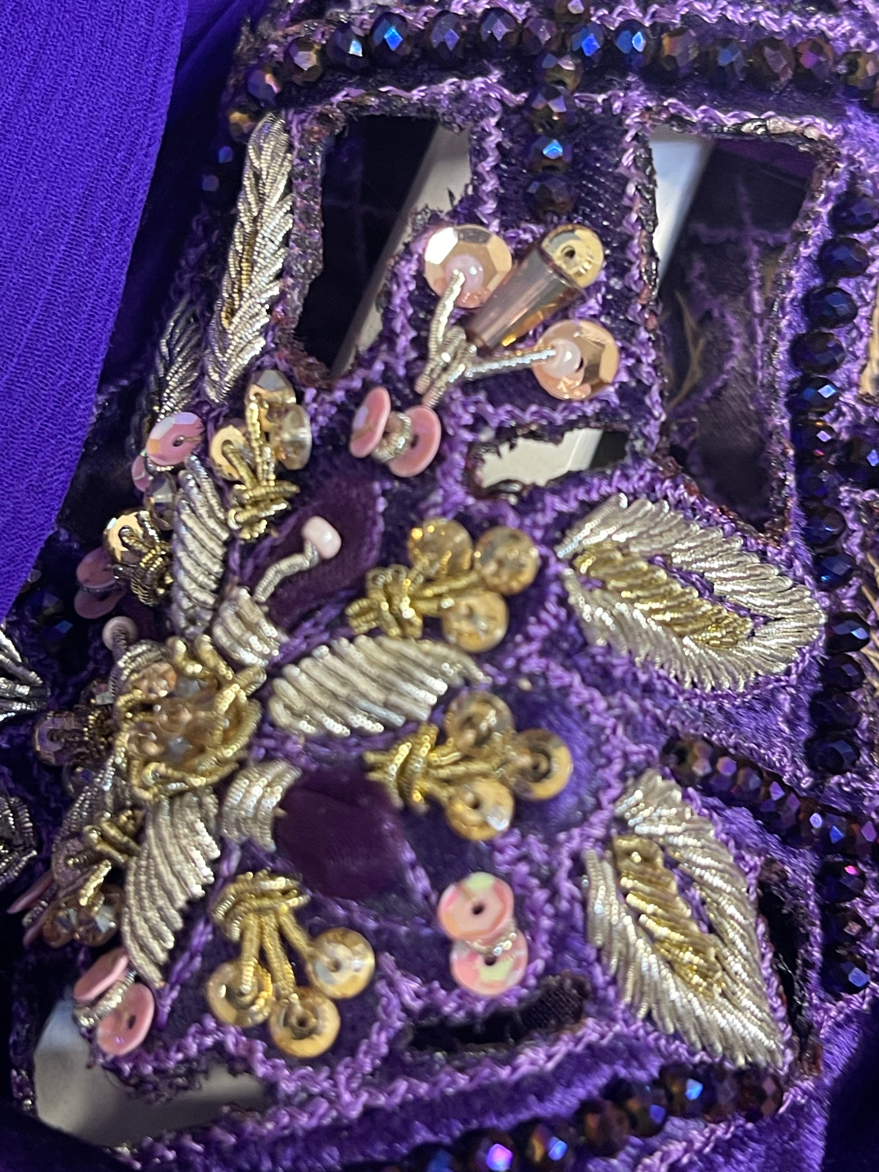 “Jaman” purple Velvet Pret with gold and Silver Wedding Outfit - Rang de Boutique