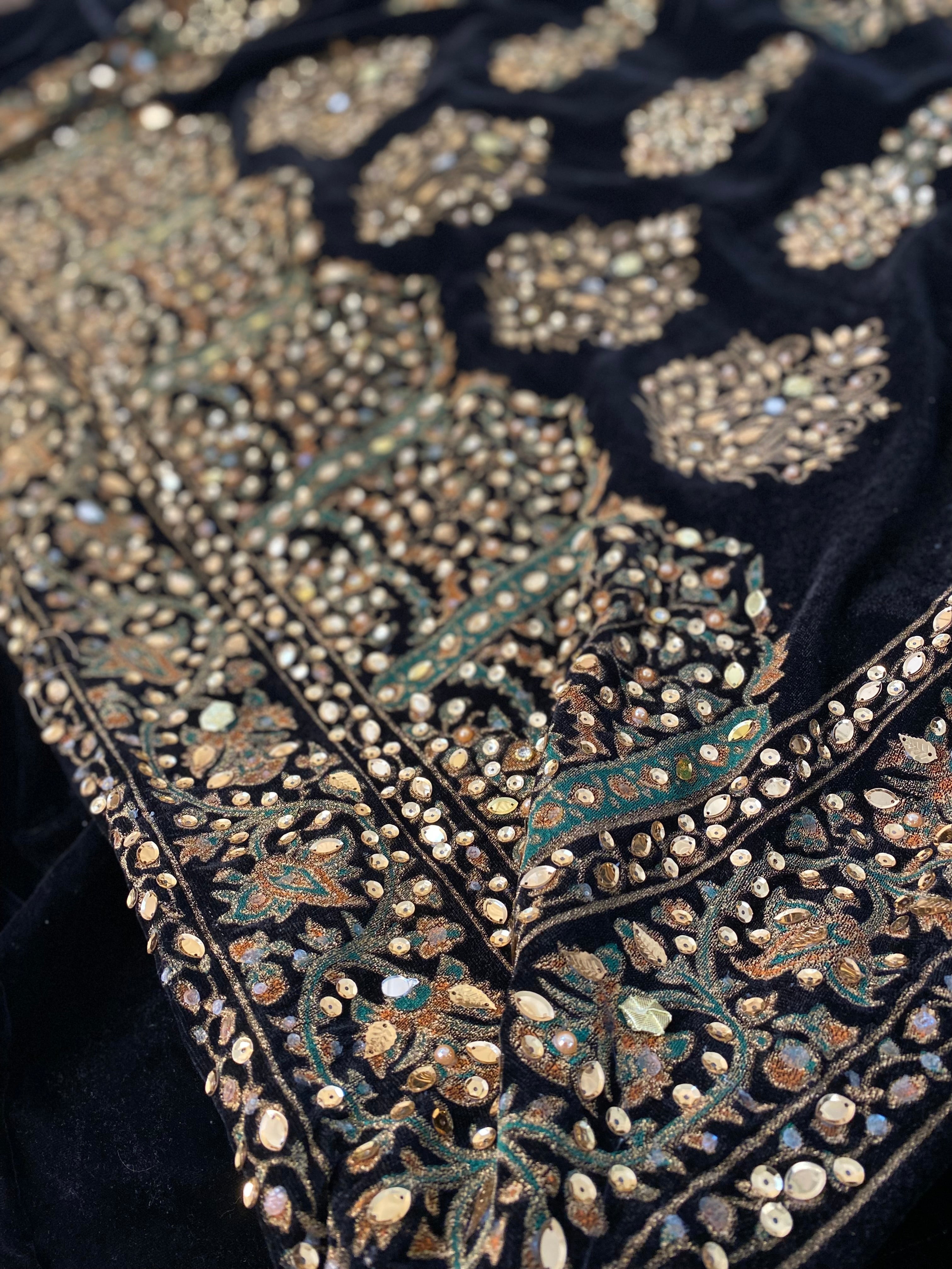 Sequins and Gota black Velvet Shawl with velvet frock - Rang de Boutique