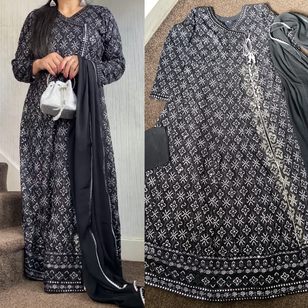 Chikankaari Maxi Black Frock For Wedding UK Online