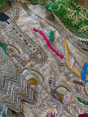 “Hara Dupatta” KB Garara Outfit for Mehndi Gold Green - Rang de Boutique