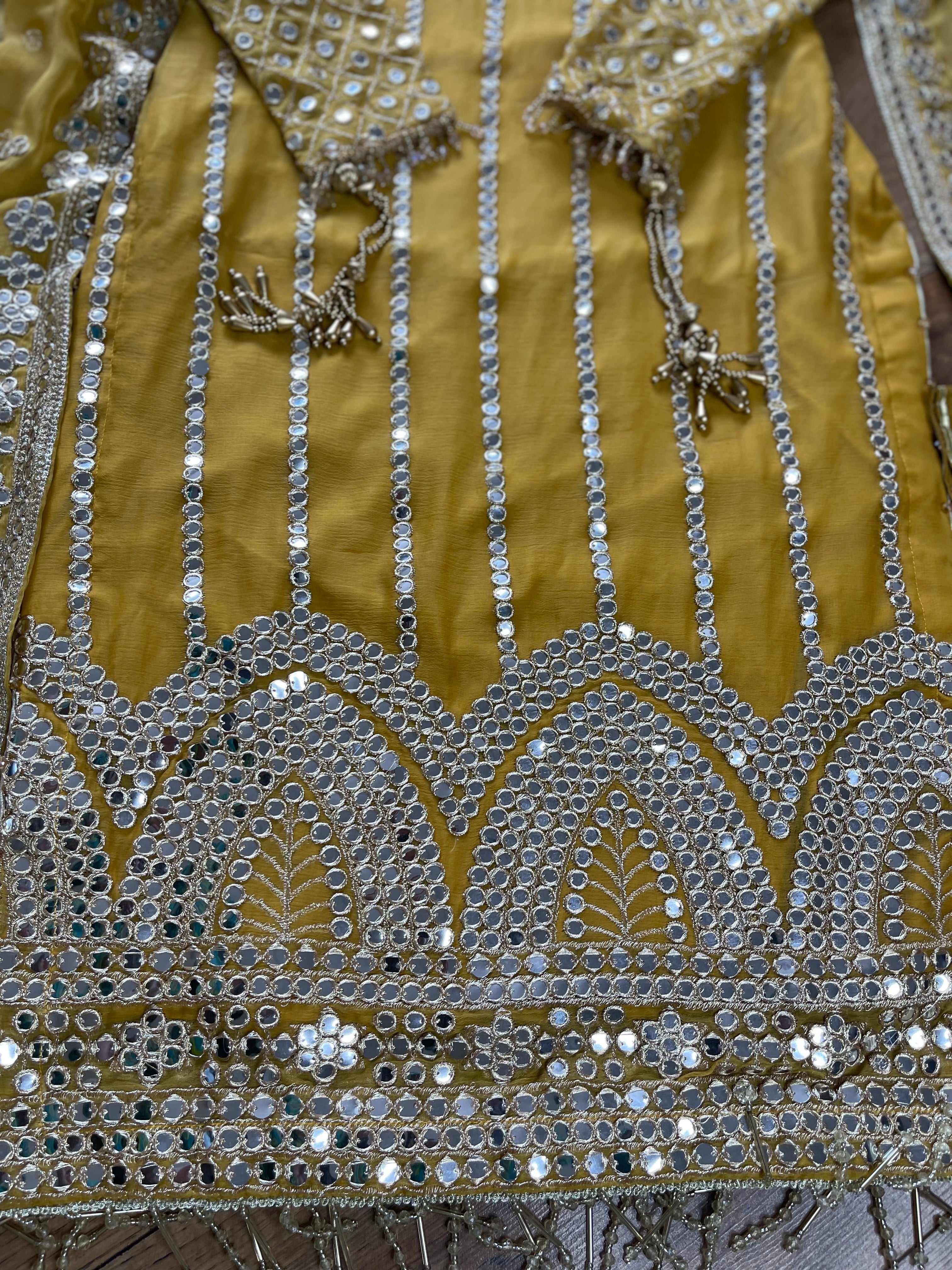 Mehfil - Mastard Yellow Luxury Chiffon with Foil - Rang de Boutique