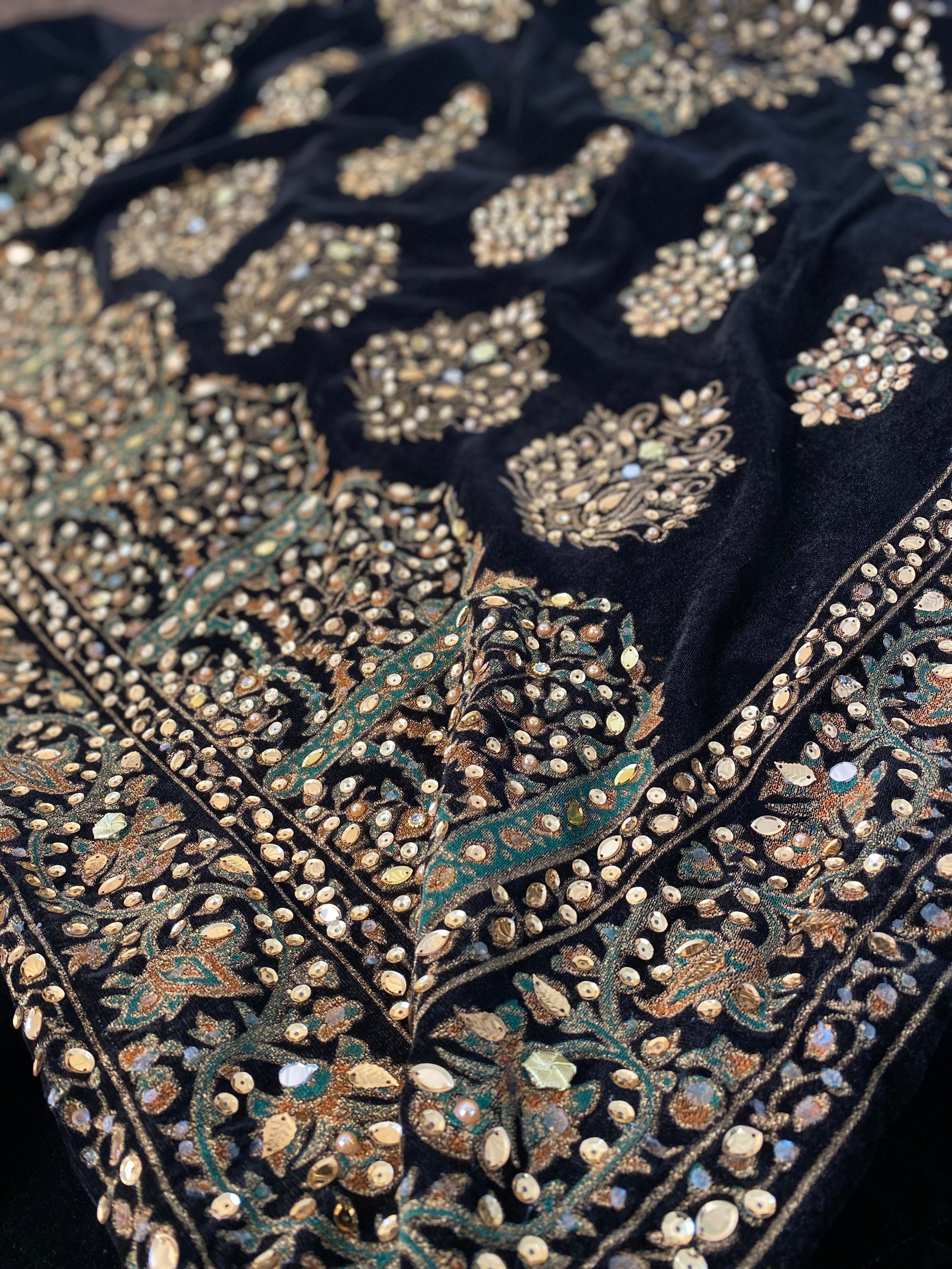 Sequins and Gota black Velvet Shawl with velvet frock - Rang de Boutique