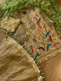 “Hara Dupatta” KB Garara Outfit for Mehndi Gold Green - Rang de Boutique