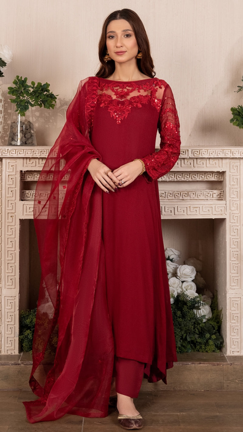 Laali Red Chiffon outfit perfect for Ramadan & Eid - Rang de Boutique