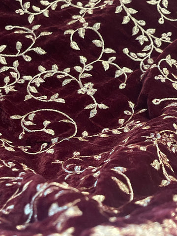 Maroon Tilla Velvet Shawl Embroidered Shawls winter - Rang de Boutique