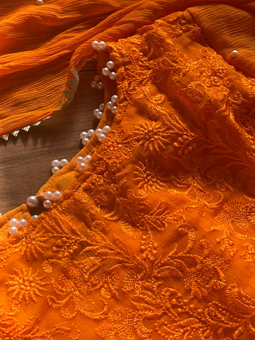 Naran-jee Orange Maxi Frock Mehndi Wedding Outfit - Rang de Boutique