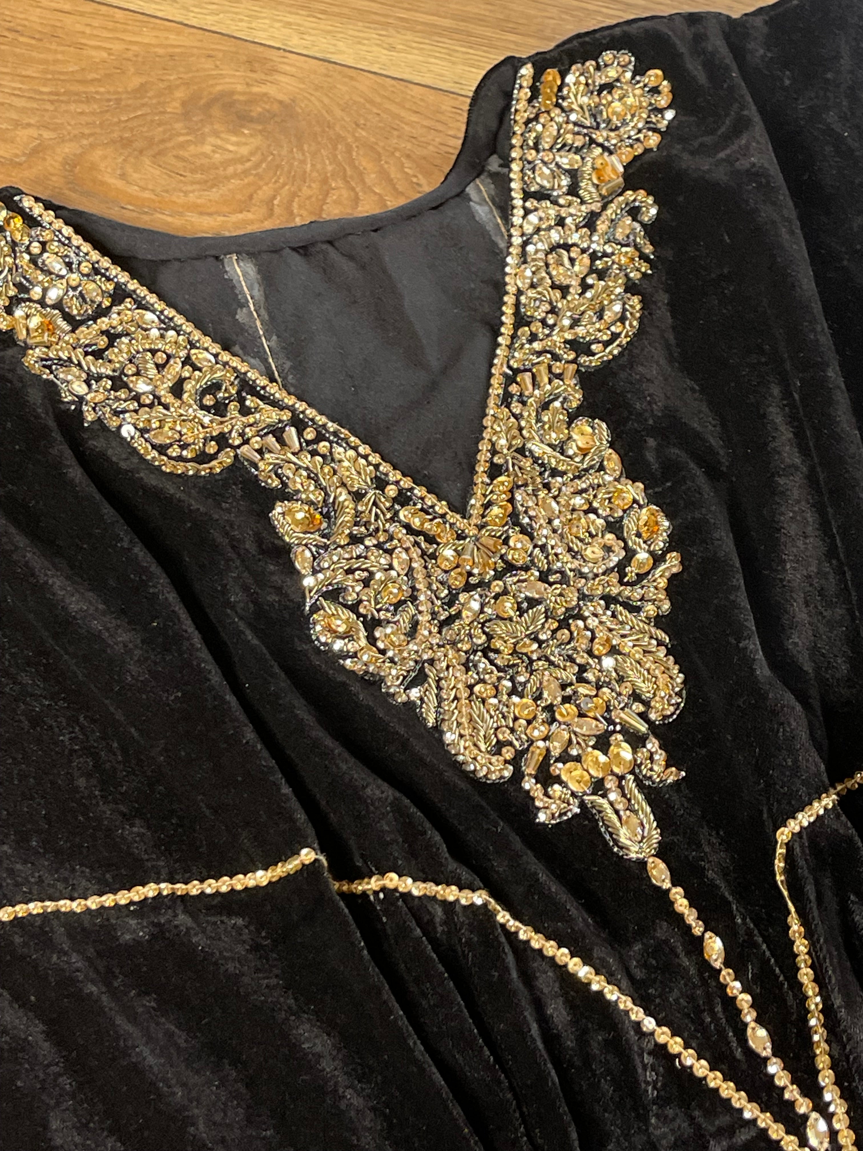 preorder (4 weeks) Raat ki Rani - Velvet Kaftan - Black Kaftaan -