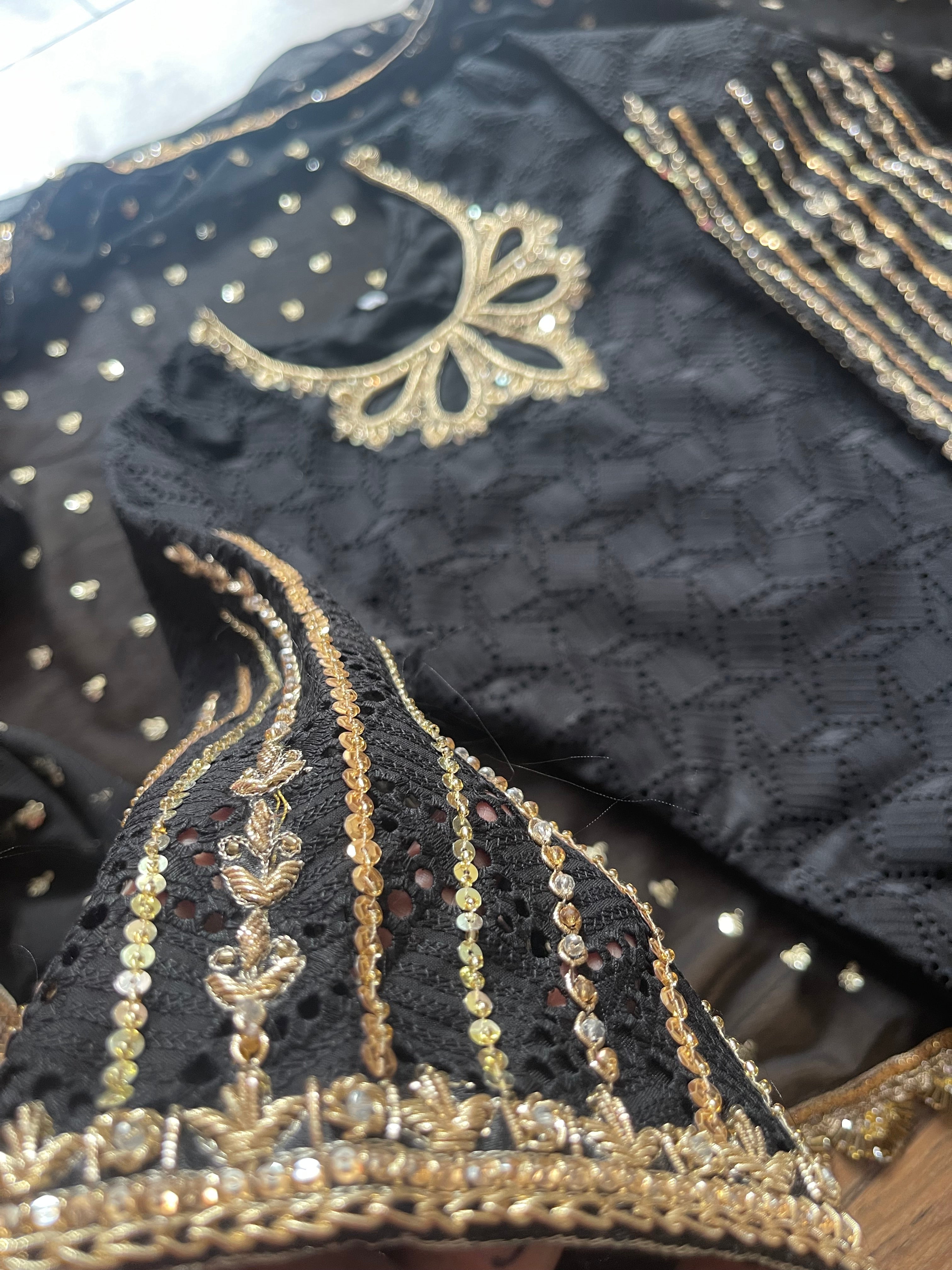 “Black” Luxury Chikankaari with Adda Work