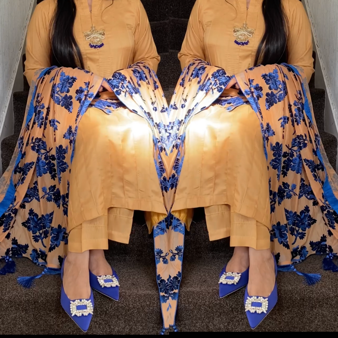 Royal Plachi velvet shawl with plain suit - Rang de Boutique