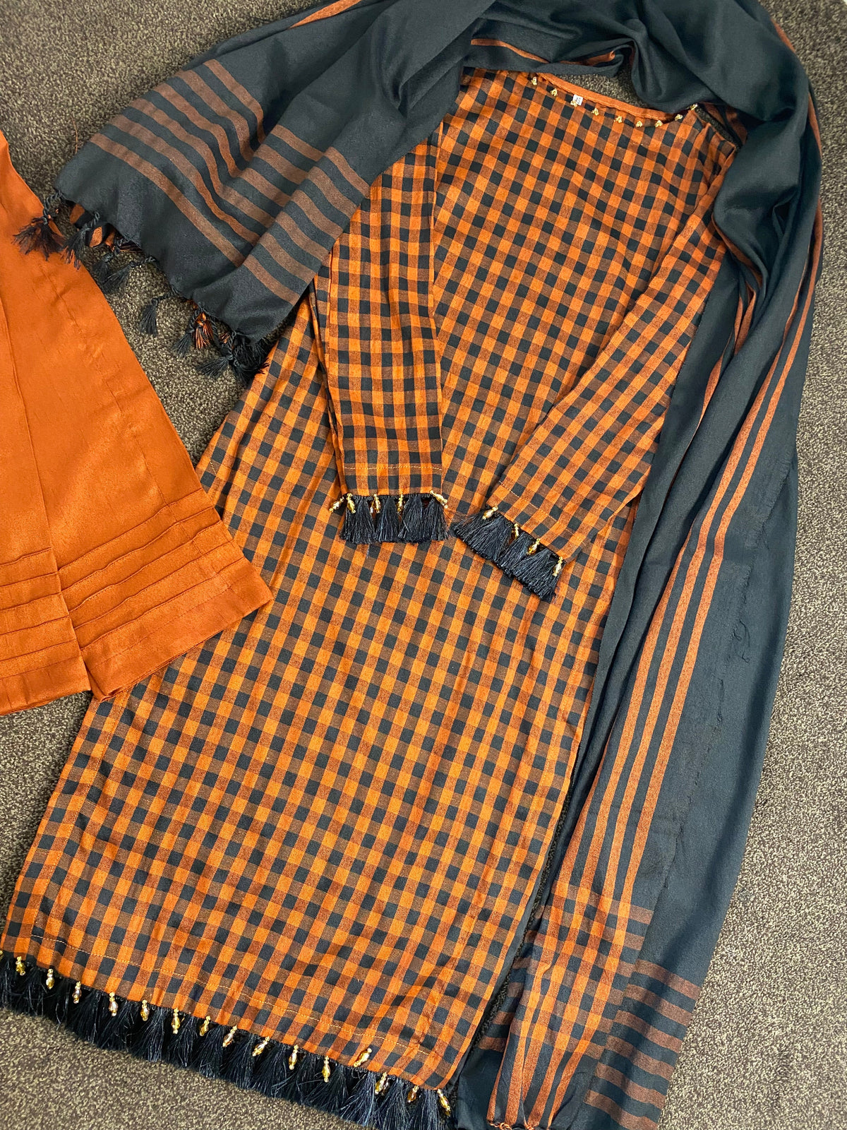 Casual Orange Black Checked Suit - Women's Party Wear UK 2023