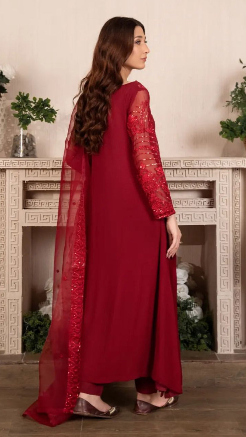 Laali Red Chiffon outfit perfect for Ramadan & Eid - Rang de Boutique