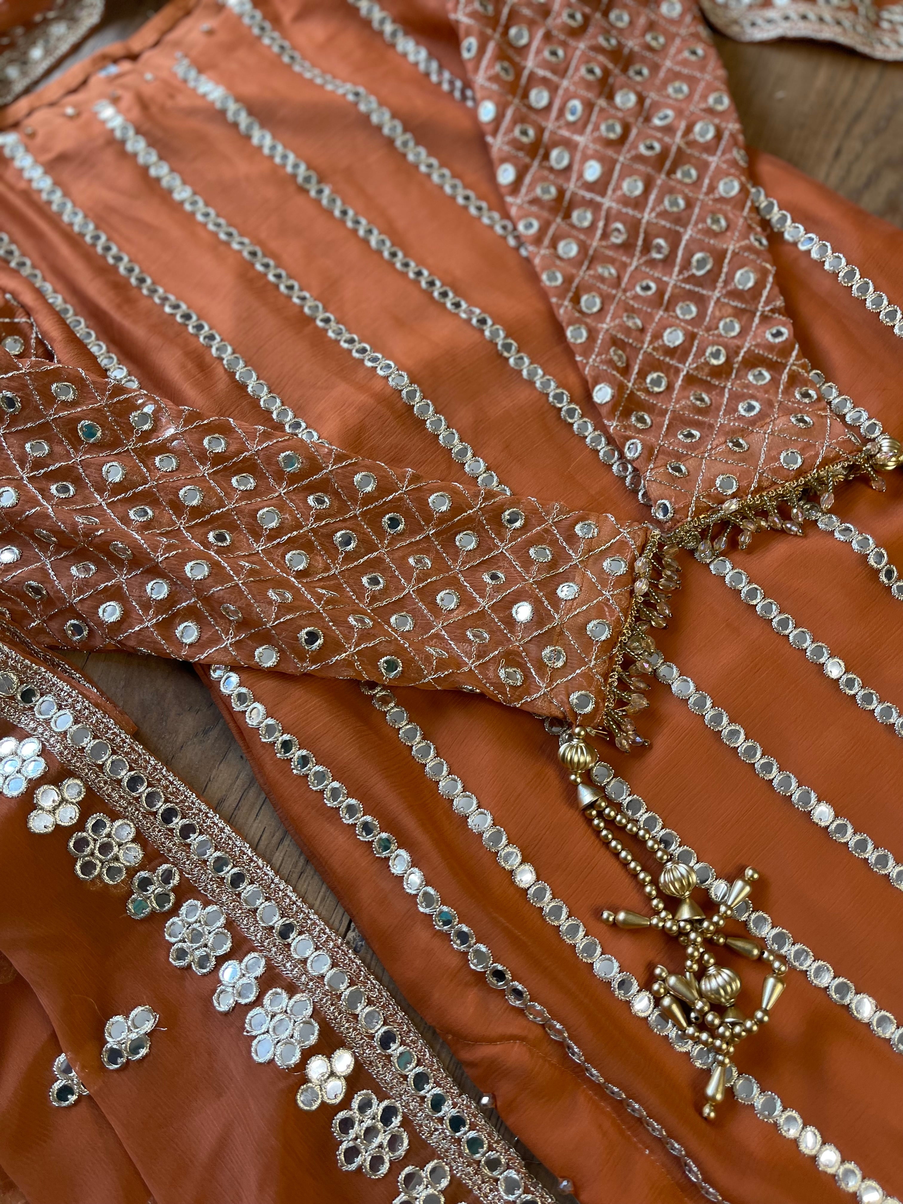 Mehfil - Burnt Orange Luxury Chiffon with Foil - Rang de Boutique