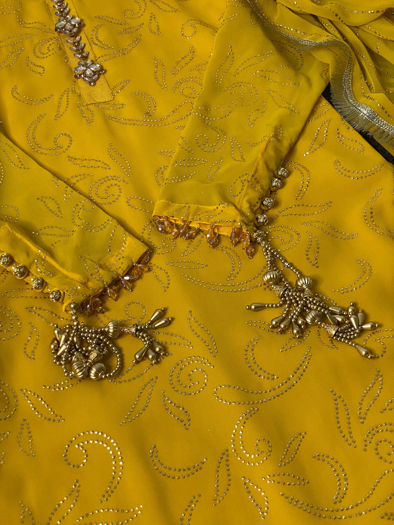 Maiyu Mukesh Party Wear yellow Gold wedding Dress - Rang de Boutique