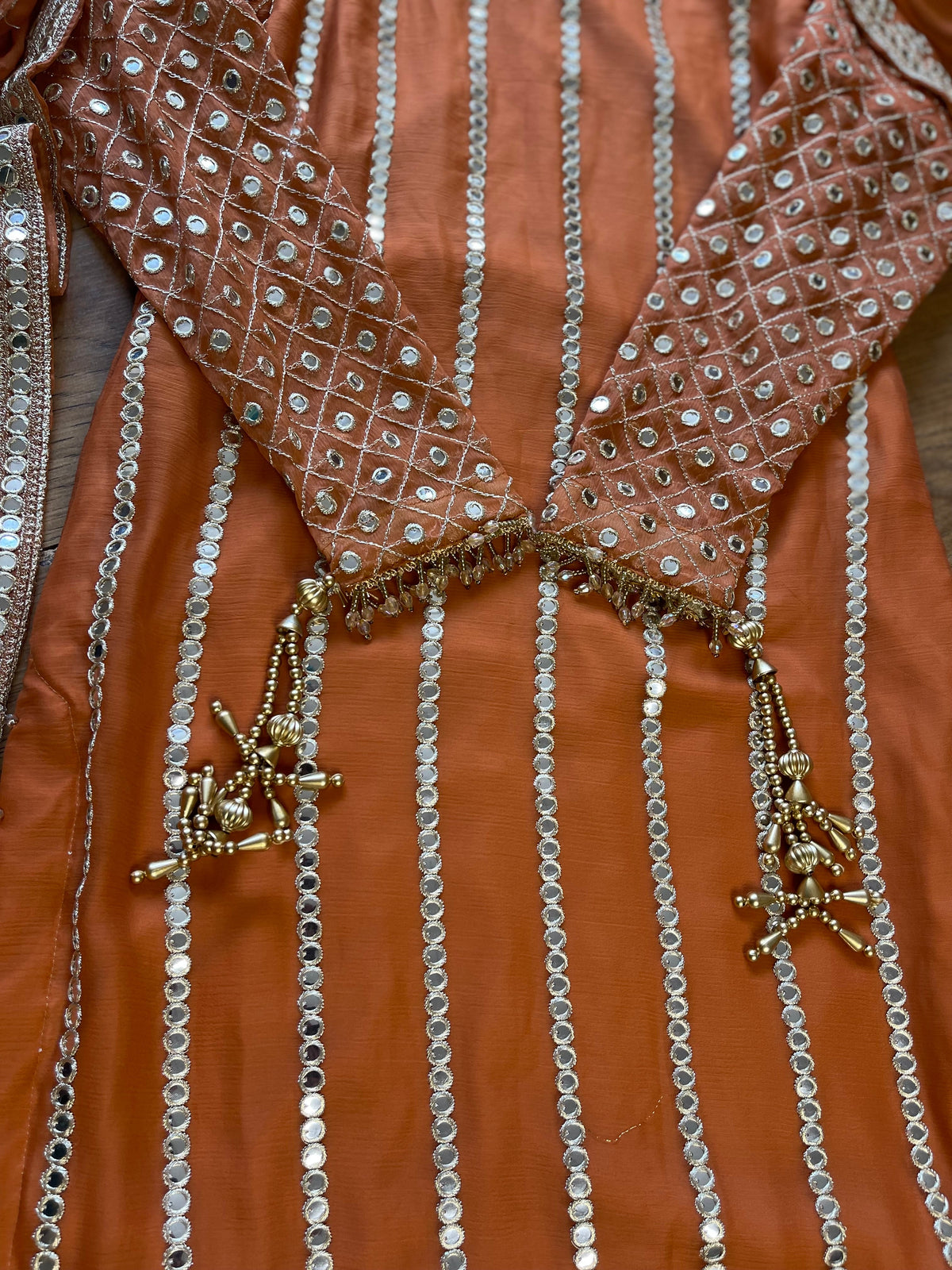 Mehfil - Burnt Orange Luxury Chiffon with Foil - Rang de Boutique