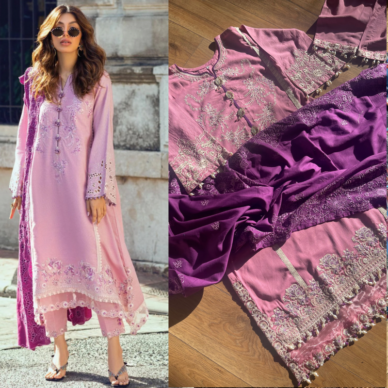 “Pinko” Mushq Khaddar Outfit Winter collection pink purple - Rang de Boutique