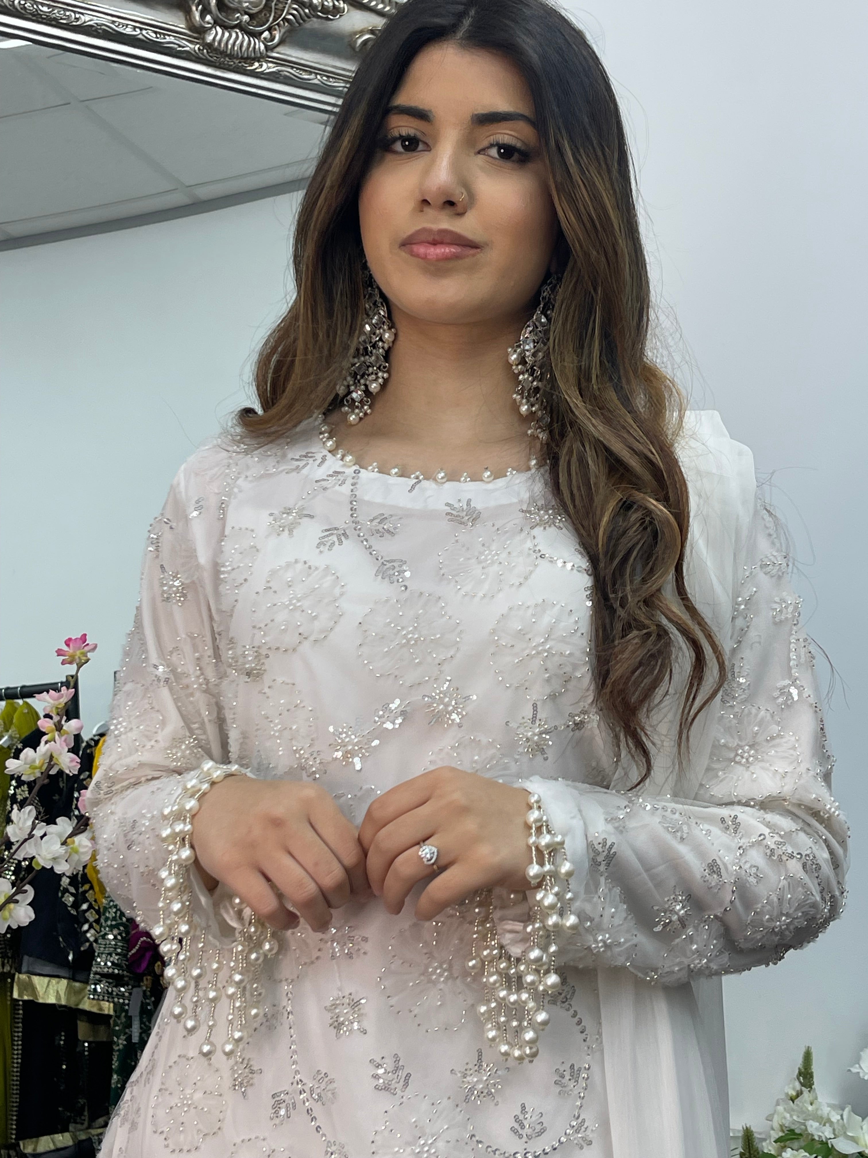 Pearl Crush - Cutdana - Nikkah - White Party Outfit