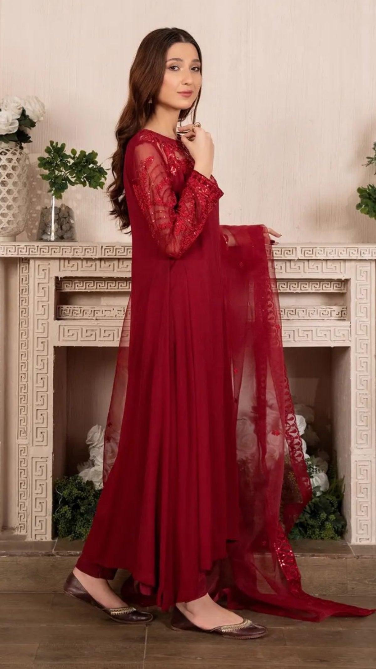 Laali Red Chiffon outfit perfect for Ramadan & Eid - Rang de Boutique