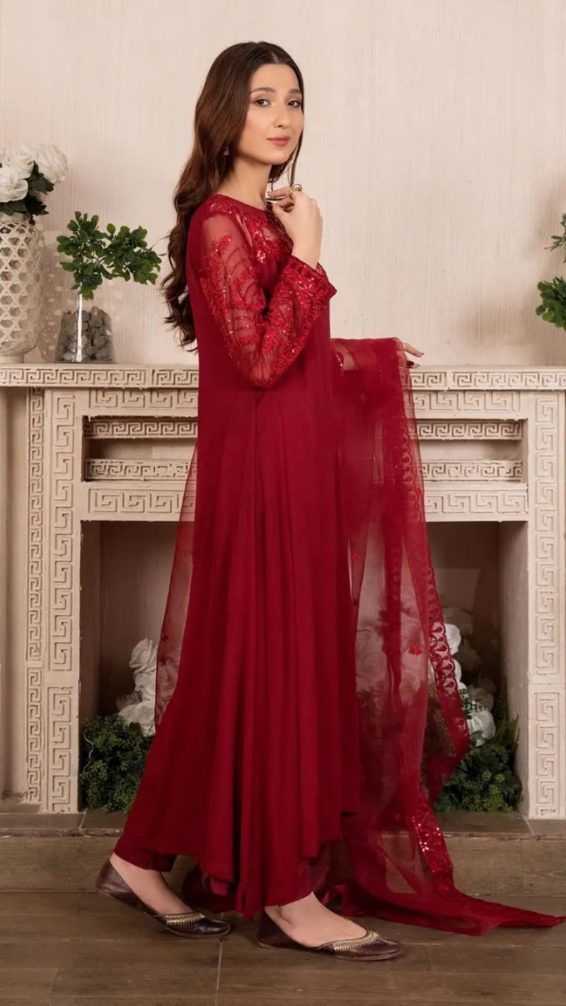 Laali Red Chiffon outfit perfect for Ramadan & Eid - Rang de Boutique