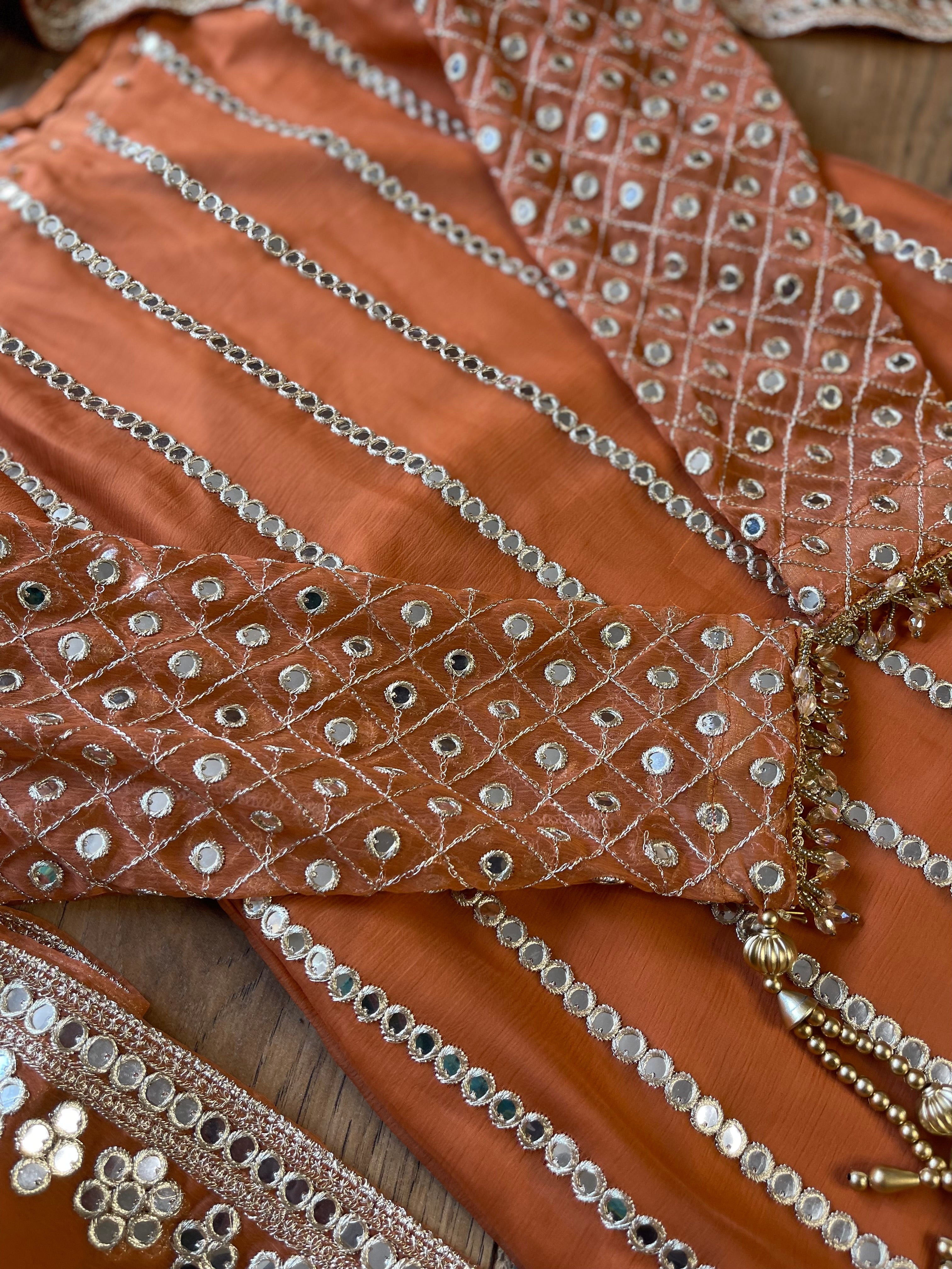 Mehfil - Burnt Orange Luxury Chiffon with Foil - Rang de Boutique