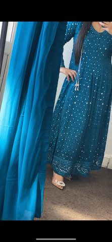 Peacock Chiffon Chikankaari Maxi long Frock - Rang de Boutique