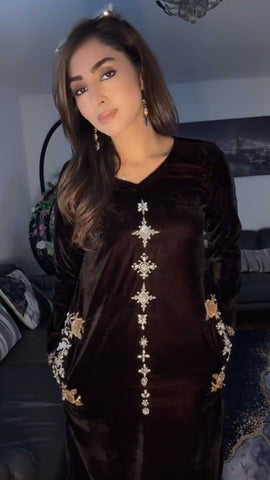 Choco Velvet Pret Brown with Silver and Gold Party Wedding Outfit - Rang de Boutique