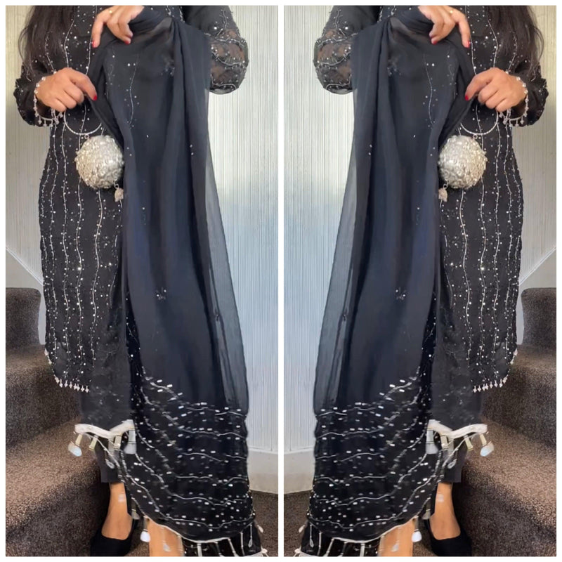 “Kali Chiffon Sitari” Black Formal Wedding Outfit - Rang de Boutique