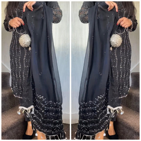 “Kali Chiffon Sitari” Black Formal Wedding Outfit - Rang de Boutique