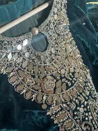 “Peacock” Luxury Velvet Pret with Silver and Gold Party Wedding Outfit - Rang de Boutique