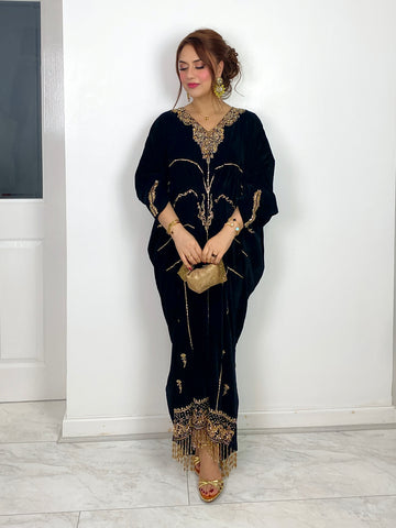 preorder (4 weeks) Raat ki Rani - Velvet Kaftan - Black Kaftaan -