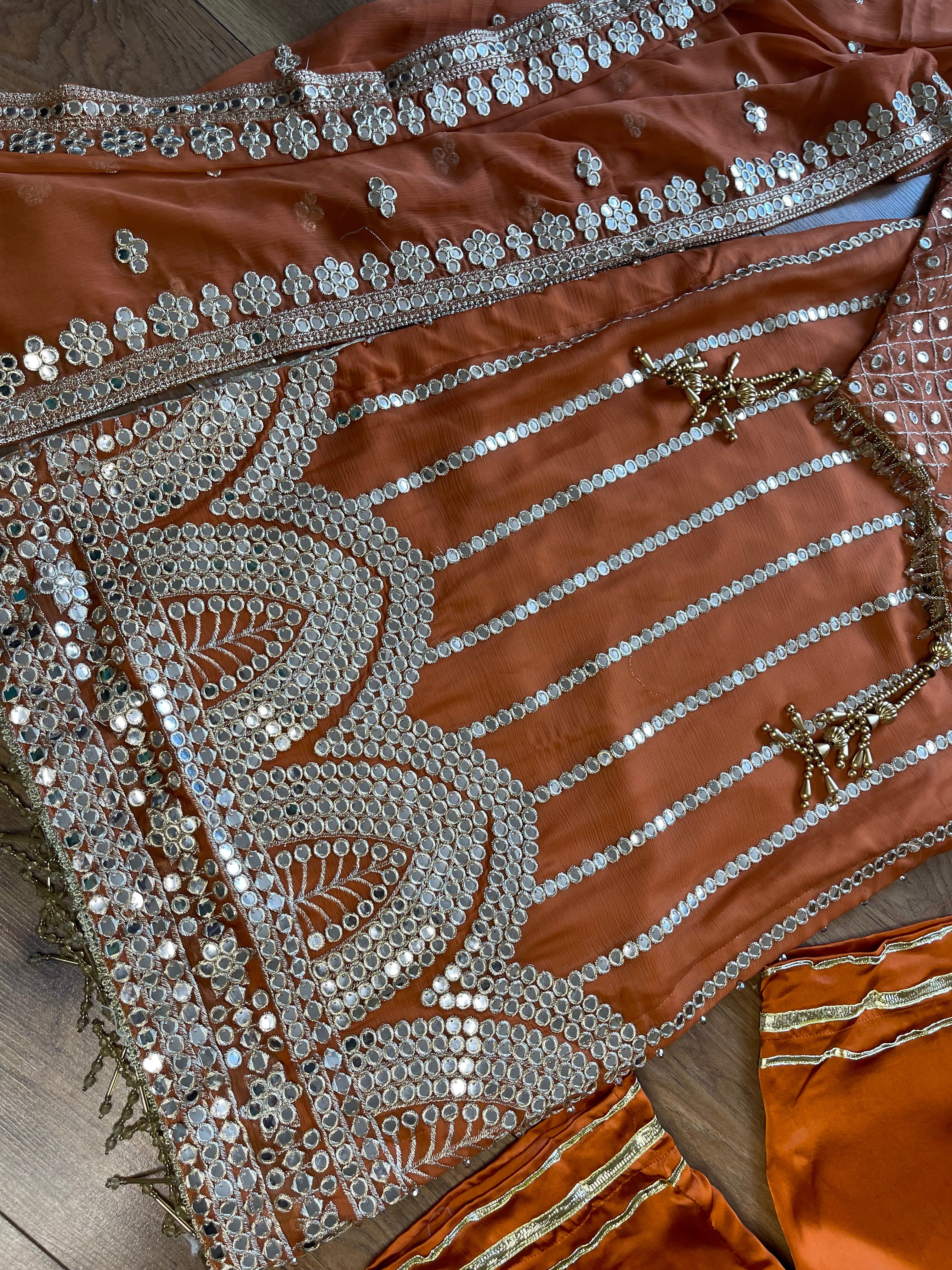 Mehfil - Burnt Orange Luxury Chiffon with Foil - Rang de Boutique