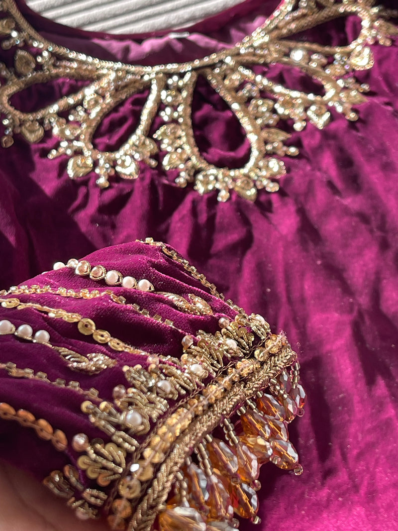 Singhaar Luxury Velvet Party Wear Magenta Gold UK 2023