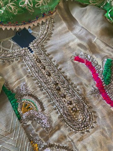 “Hara Dupatta” KB Garara Outfit for Mehndi Gold Green - Rang de Boutique