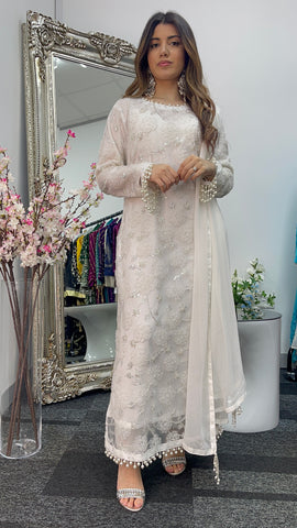 Pearl Crush - Cutdana - Nikkah - White Party Outfit