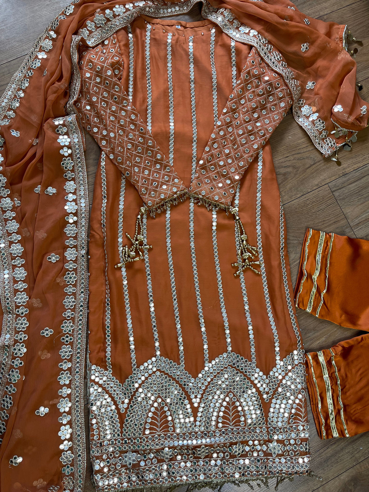 Mehfil - Burnt Orange Luxury Chiffon with Foil - Rang de Boutique