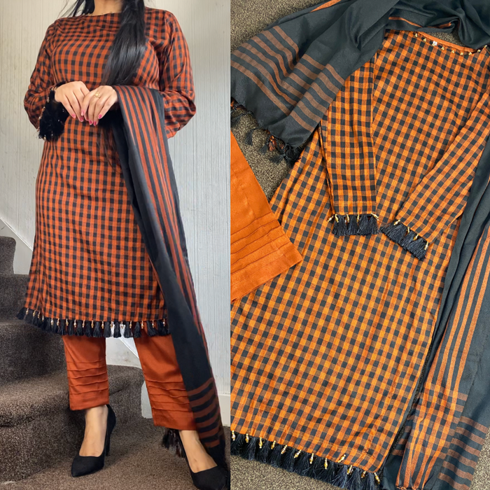 Casual Orange Black Checked Suit - Women's Party Wear UK 2023