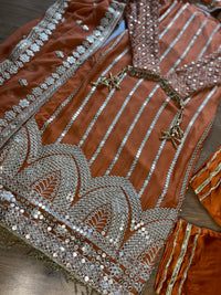 Mehfil - Burnt Orange Luxury Chiffon with Foil - Rang de Boutique