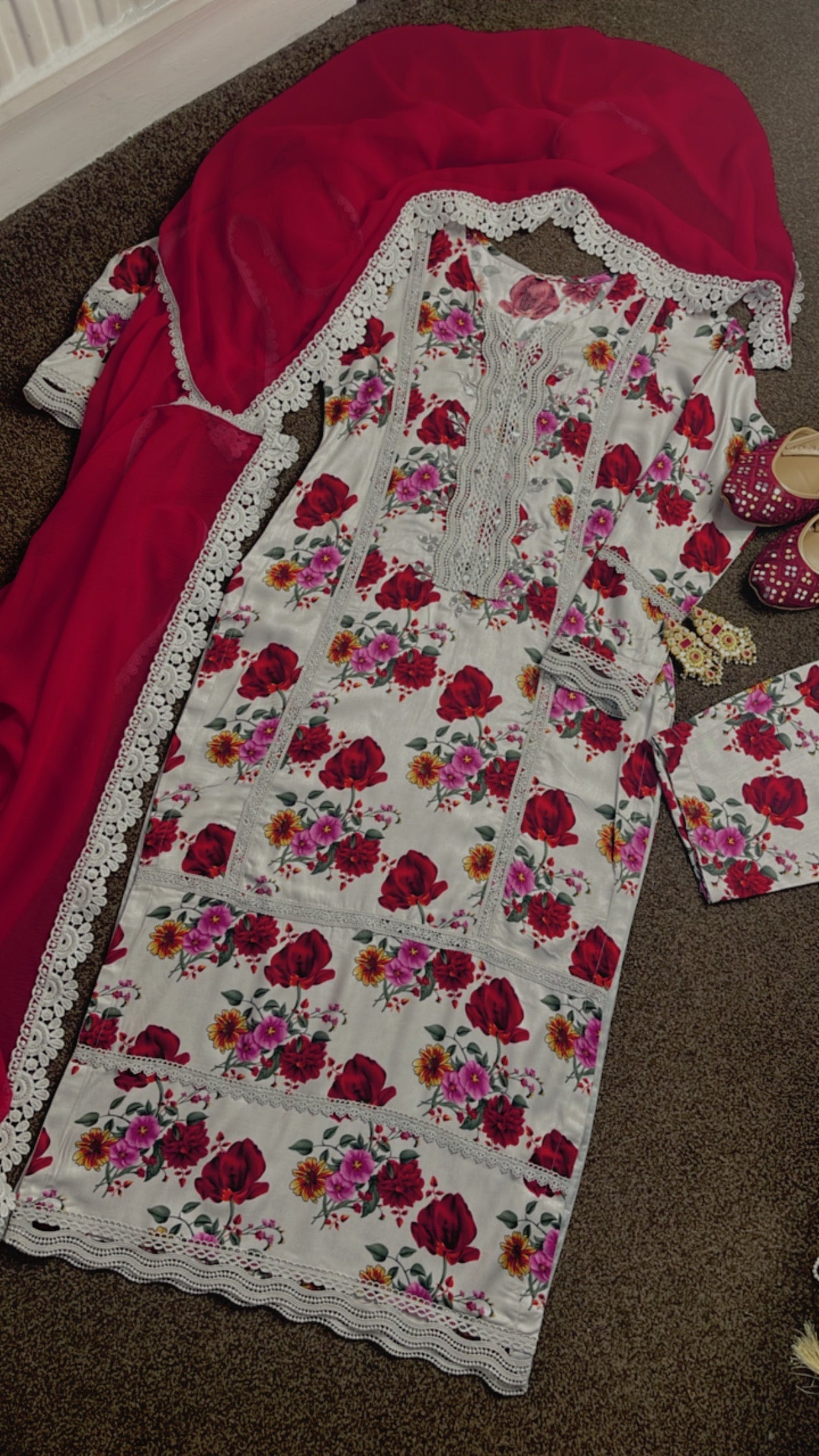 Roses Marina X Sheesha Pret- Mirror embroidery & floral print suit pmw winter - Rang de Boutique