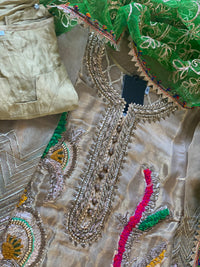 “Hara Dupatta” KB Garara Outfit for Mehndi Gold Green - Rang de Boutique