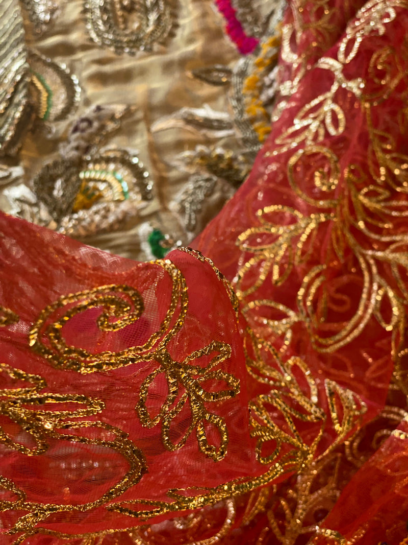 “ Laal Dupatta” KB Garara Outfit for Mehndi Wedding Gold Red - Rang de Boutique