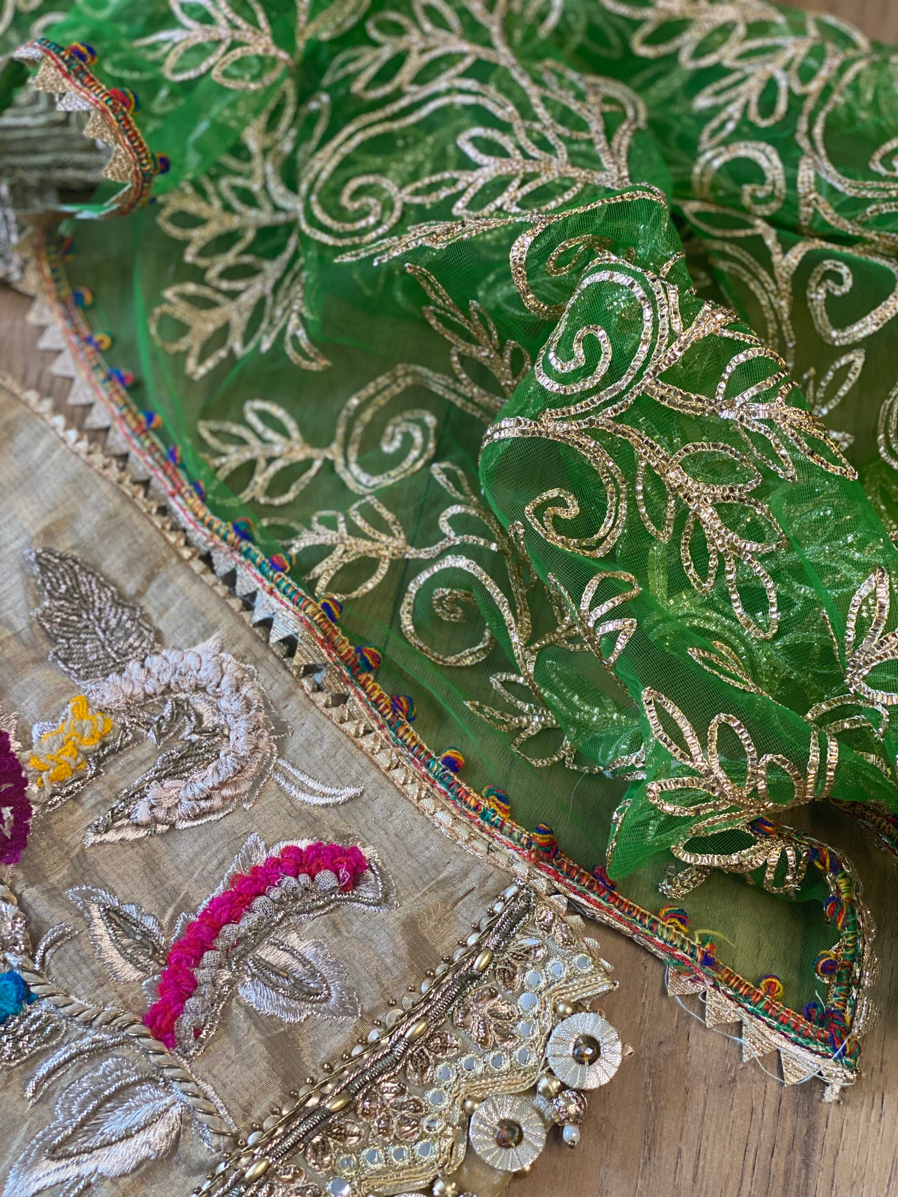 “Hara Dupatta” KB Garara Outfit for Mehndi Gold Green - Rang de Boutique