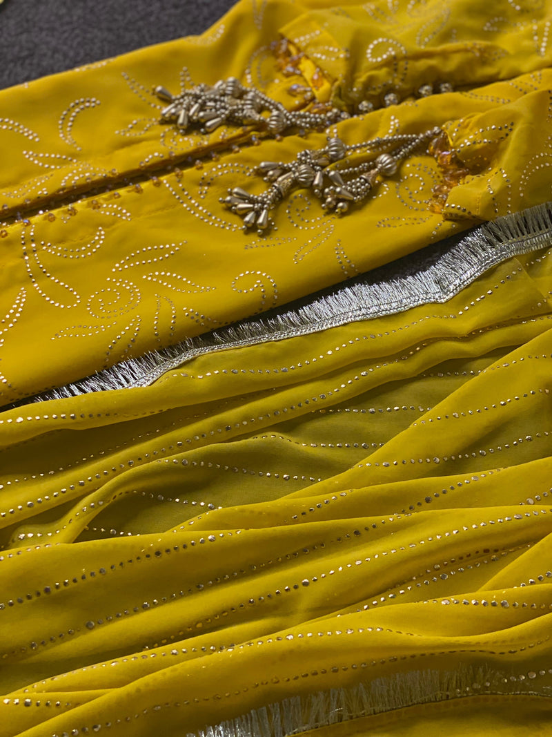 Maiyu Mukesh Party Wear Yellow Gold Wedding Dress UK Online