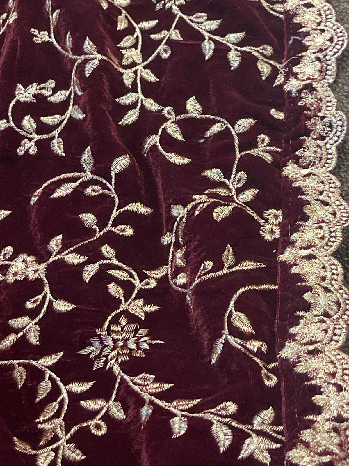 Maroon Tilla Velvet Shawl Embroidered Shawls winter - Rang de Boutique