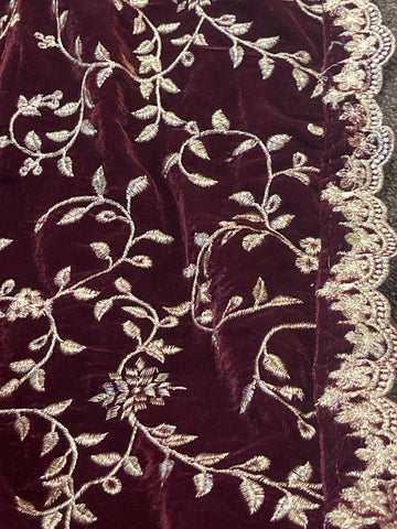 Maroon Tilla Velvet Shawl Embroidered Shawls winter - Rang de Boutique