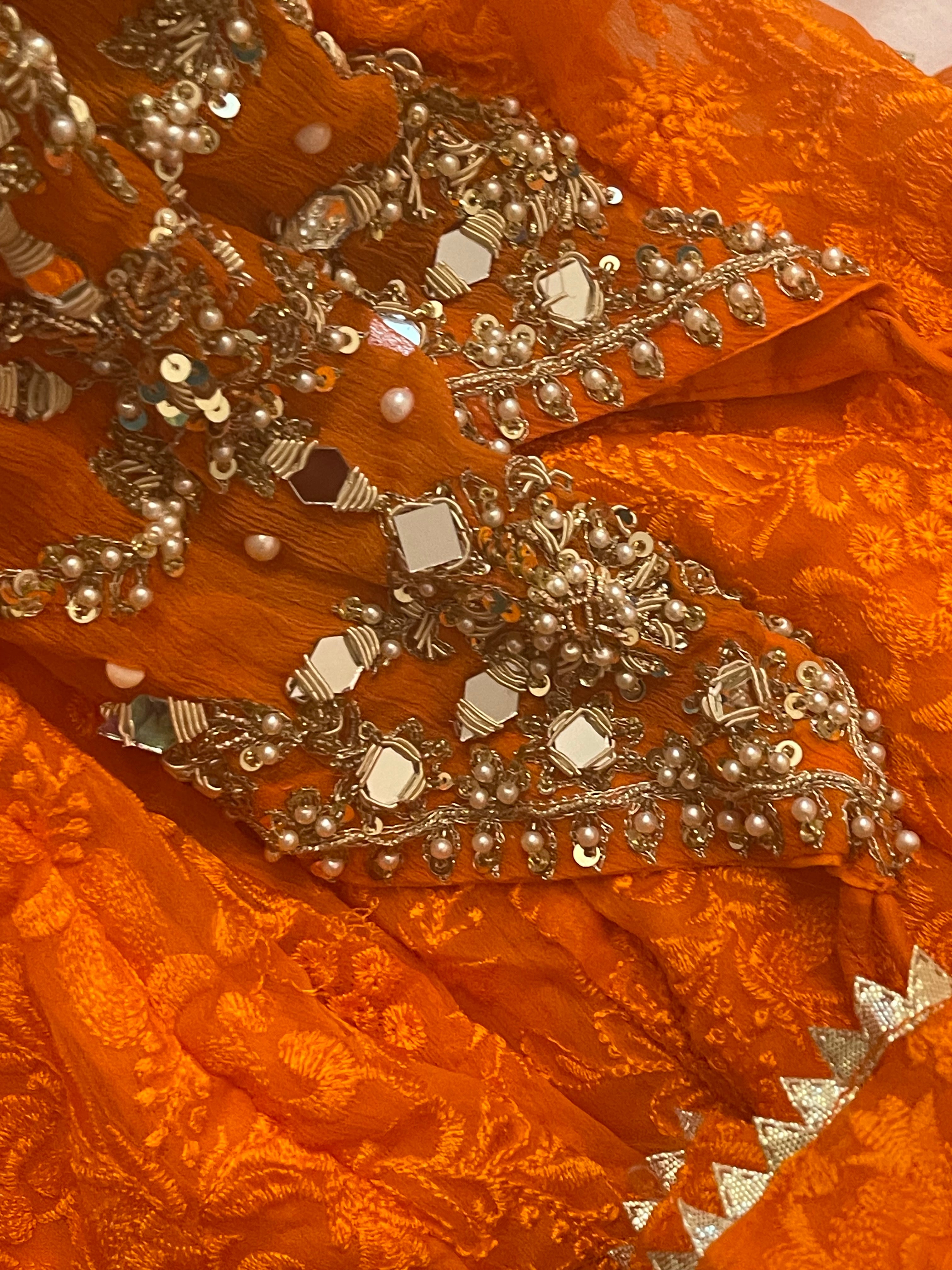 Naran-jee Orange Maxi Frock Mehndi Wedding Outfit - Rang de Boutique