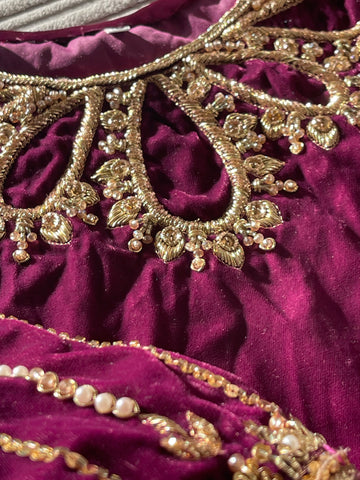 Singhaar Luxury Velvet Party Wear Magenta Gold UK 2023