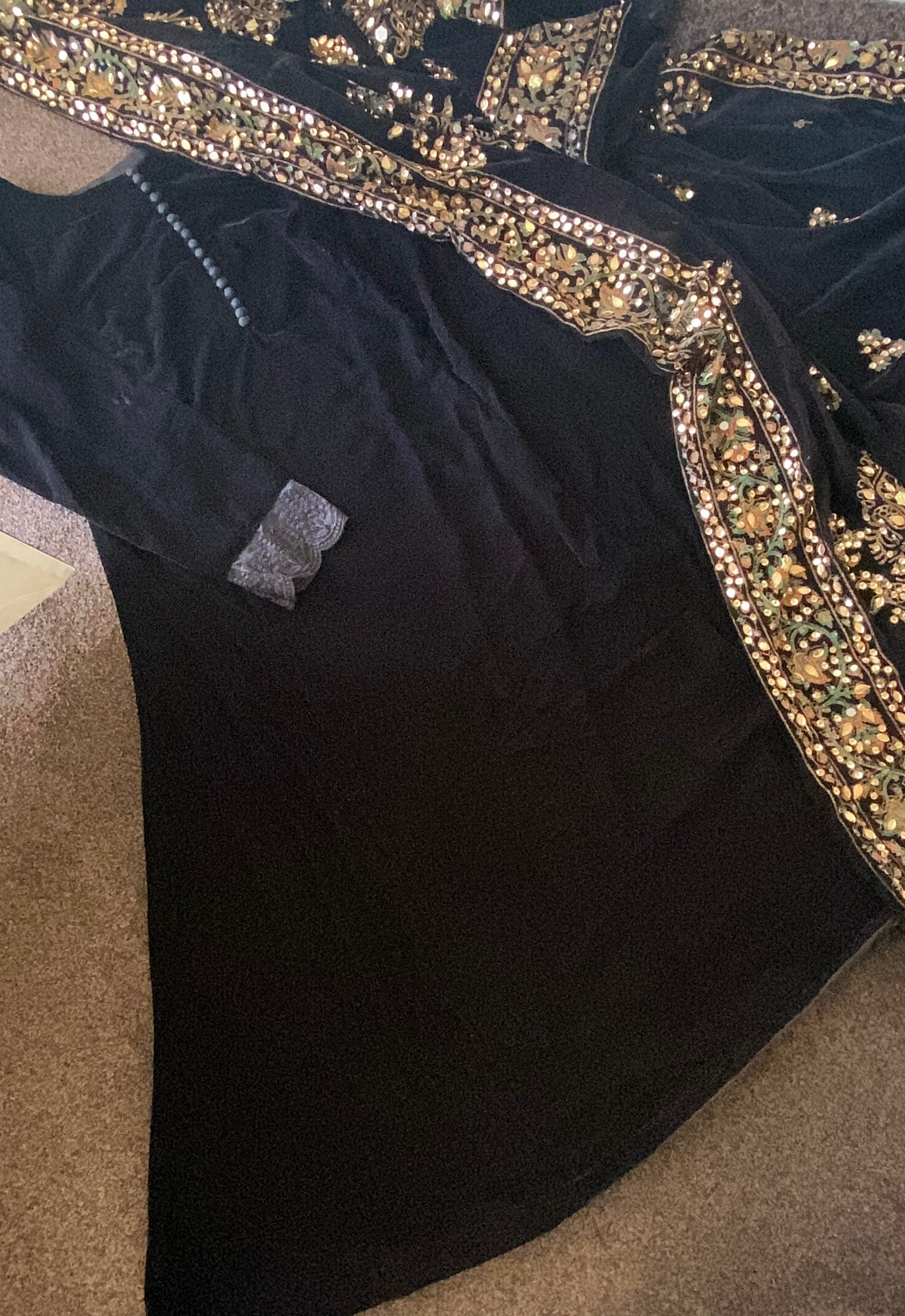 Sequins and Gota black Velvet Shawl with velvet frock - Rang de Boutique