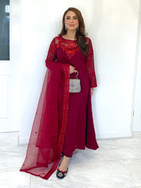 Laali Red Chiffon outfit perfect for Ramadan & Eid - Rang de Boutique